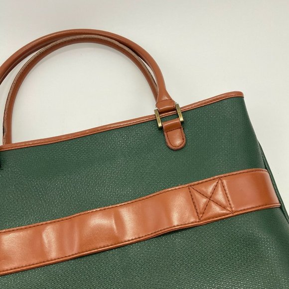 ADRIENNE VITTADINI Women's Large Green & Brown 2 Handle Top Zip Closure Tote Bag - Picture 3 of 12